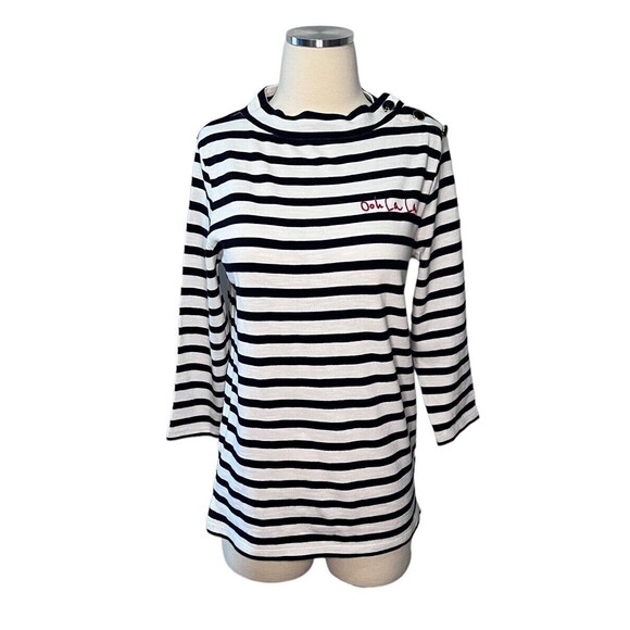 Talbots Nautical Striped Cotton Top Size XS Oh la la Embroidered - Picture 1 of 7